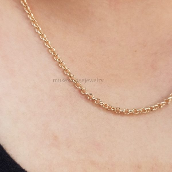 Silver Rolo Chain, Yellow Gold Plating Sterling Silver Paper Clip Link Chain Jewelry, SIlver Chain, Flat Drawn Cable Silver Chain Jewelry