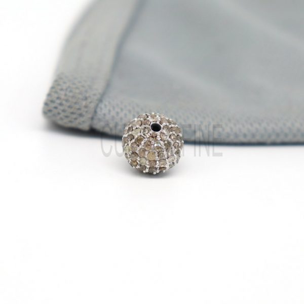 Pave Diamond 925 Sterling Silver Bead Ball Spacer Finding, Diamond Ball Findings, Silver Diamond Ball