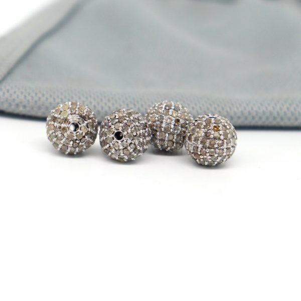 Pave Diamond 925 Sterling Silver Bead Ball Spacer Finding, Diamond Ball Findings, Silver Diamond Ball