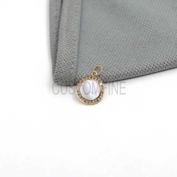 14k Yellow Gold Pave Diamond Round Pearl Charms Vintage Pendant Jewelry, 14k Gold Pearl Charms Pendant