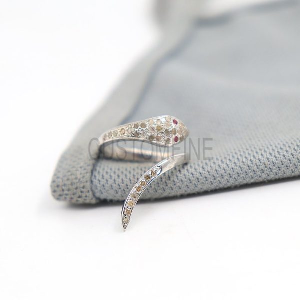 Natural Pave Diamond Snake Shape Ring Jewelry, Diamond Ruby Snake Ring, Silver Snake Ring Jewelry, Pave Diamond Ring
