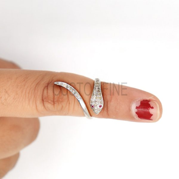 Natural Pave Diamond Snake Shape Ring Jewelry, Diamond Ruby Snake Ring, Silver Snake Ring Jewelry, Pave Diamond Ring