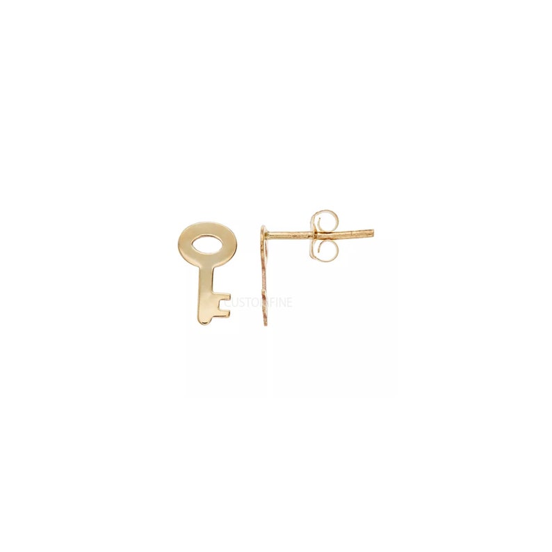 10k Gold Key Stud Earrings, 10k Gold Key Earrings, 10k Gold Stud, Women's Gold Stud Earrings