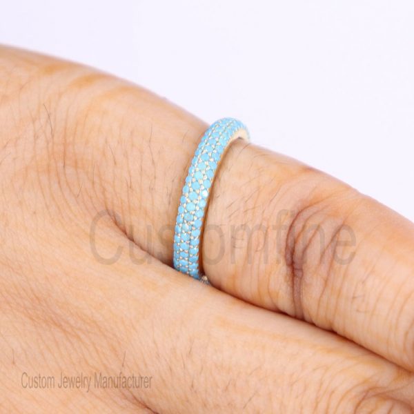 Christmas Gift!! 14k Gold Turquoise Band Handmade Ring Jewelry, 14k Gold Eternity Band, Gift For Her Ring