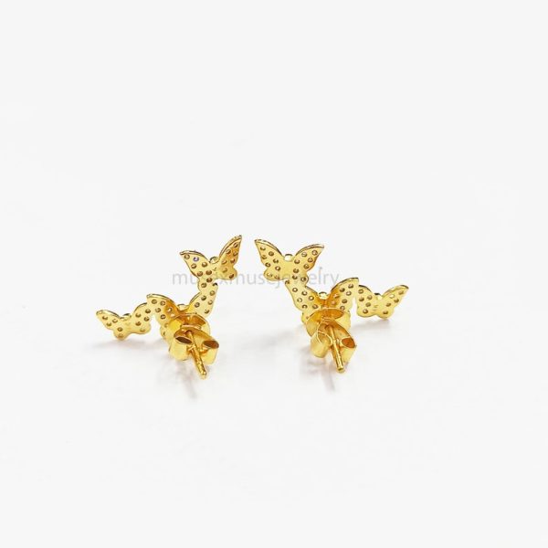 14k Gold Natural Pave Diamond Butterfly Shape Stud Earrings, Tiny Butterfly Stud, 14k Diamond Tinu Butterfly Stud Earrings For Women's