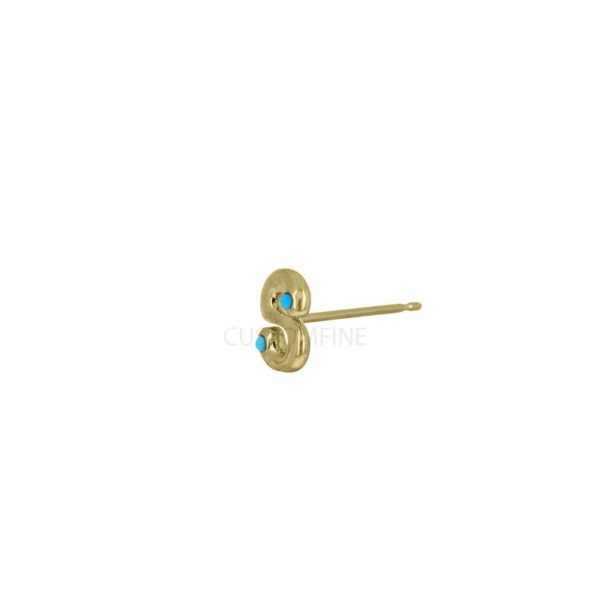 14k Gold S Alphabet Stud Turquoise Earring, Single Letter Stud Earring, Alphabet Letter Jewelry