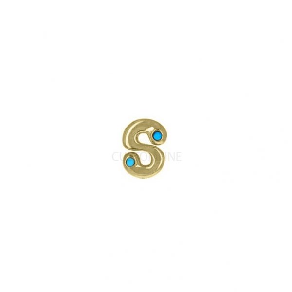 14k Gold S Alphabet Stud Turquoise Earring, Single Letter Stud Earring, Alphabet Letter Jewelry