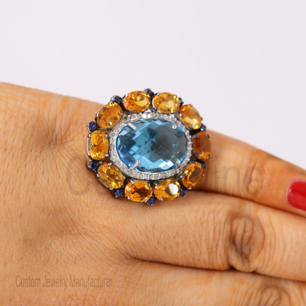 Christmas Gift!! 925 Sterling Silver Blue Topaz Ring Jewelry, Diamond Finger Ring, Citrine Silver Ring, Blue Topaz Women's Ring