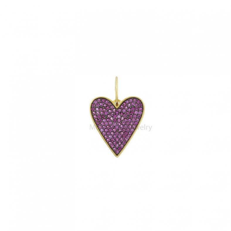14k Gold Pink sapphire Heart Pendant Charm, 14k Gold Charms Necklace, Tiny Heart Charms, 14k Gold Heart Charms, Gold Charms Pendant