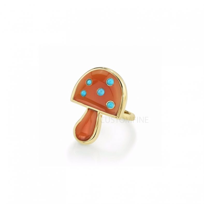 Christmas Gift!! 925 Sterling Silver Ring Jewelry,Carnelian and Turquoise Small Mushroom Ring, Silver Mushroom Ring Jewelry