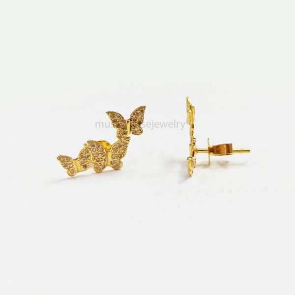 14k Gold Natural Pave Diamond Butterfly Shape Stud Earrings, Tiny Butterfly Stud, 14k Diamond Tinu Butterfly Stud Earrings For Women's