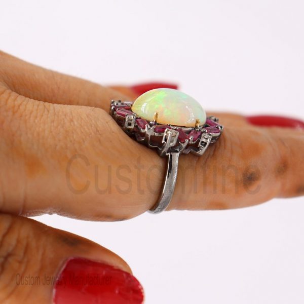 Christmas Gift!! 925 Sterling Silver Opal Ring Jewelry, Diamond Finger Ring, Silver Ring, Opal Ring, Women's Ring, Opal Ruby Ring