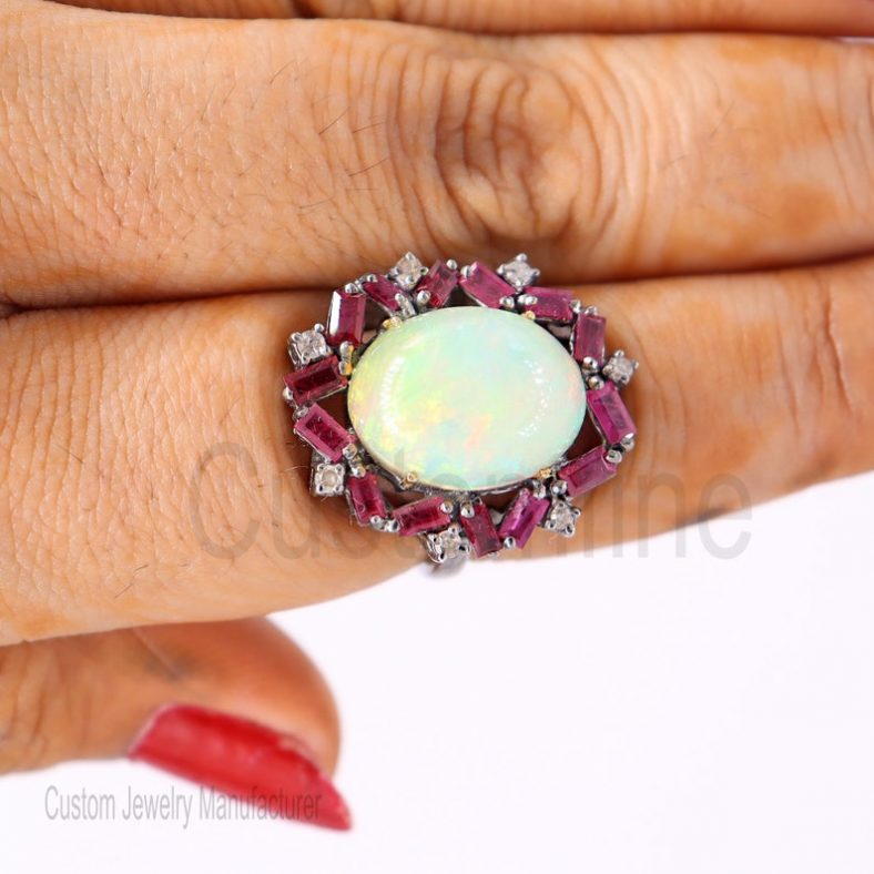 Christmas Gift!! 925 Sterling Silver Opal Ring Jewelry, Diamond Finger Ring, Silver Ring, Opal Ring, Women's Ring, Opal Ruby Ring