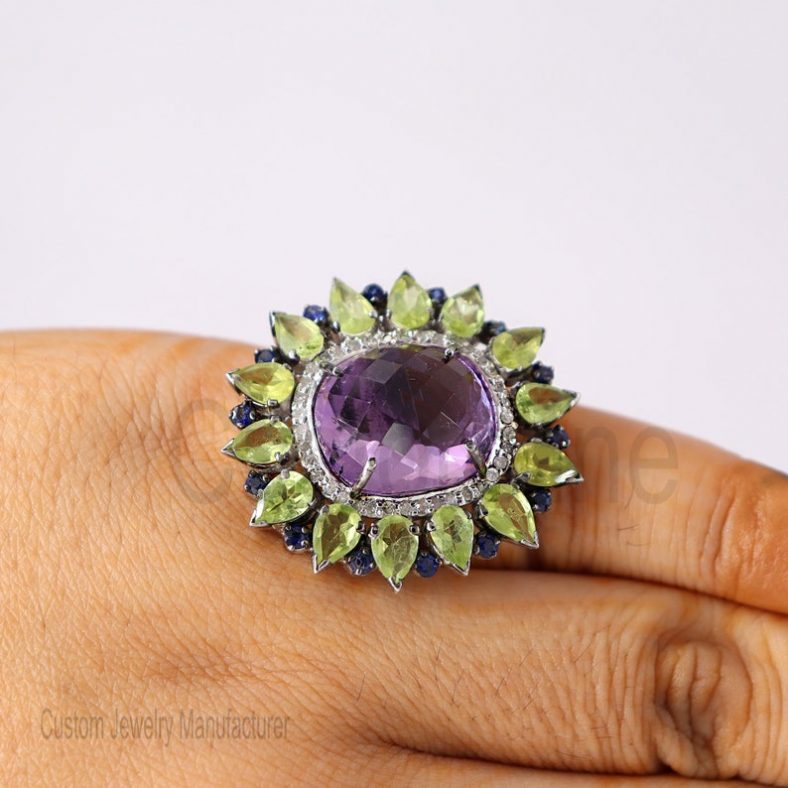 Christmas Gift!! 925 Sterling Silver Ring Jewelry, Amethyst Finger Ring, Silver Ring, Women's Amethyst Ring, Peridot Women's Ring