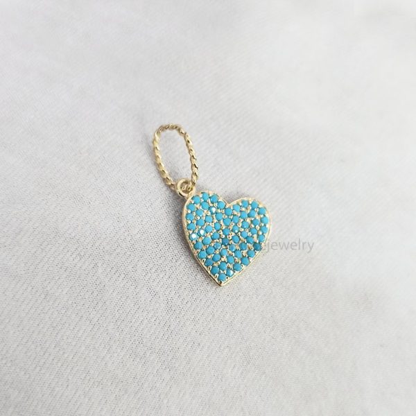14k Yellow Gold Handmade Turquoise Heart Shape Vintage Charms Pendant, 14k Heart Charms, 14k Gold Heart Charms Jewelry