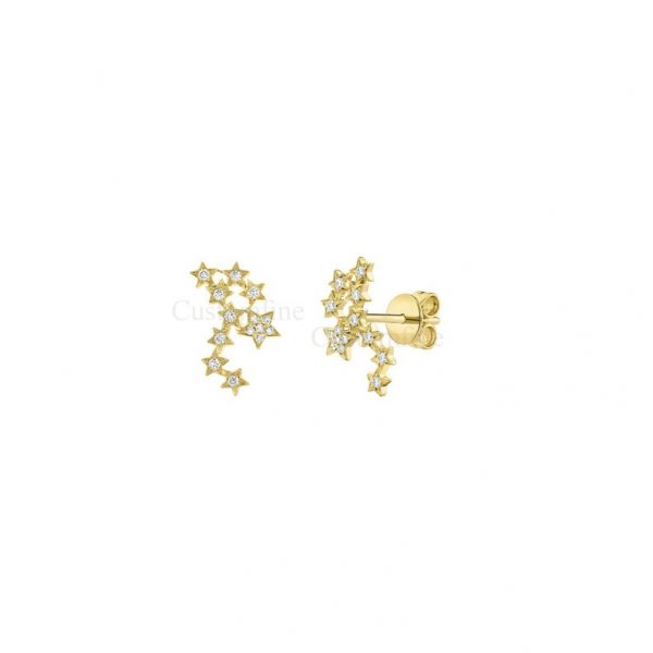14k Gold Diamond Star Stud Earrings 14k Gold Diamond Star Earring, Diamond Star Gold Earrings, 14k Gold Stud, Women's Gold Stud Earrings