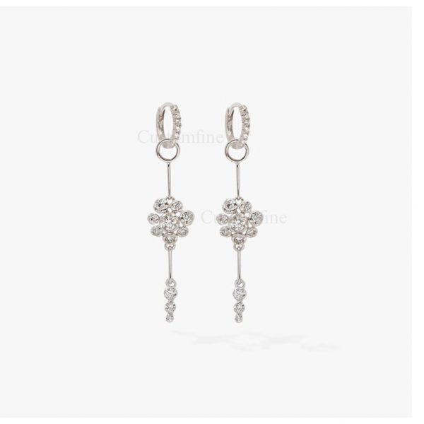 Natural Diamond Sterling Silver Dangle Earrings, Silver Earrings, Diamond Silver Earrings, Diamond Silver Dangle, Diamond Earrings Jewelry
