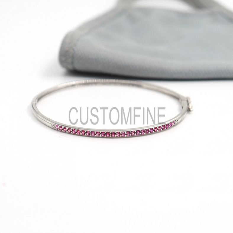 Natural Ruby Dainty Women's Silver Full Bangle Jewelry, Anniversary Gift, Bridal Jewelry, Gift For Her