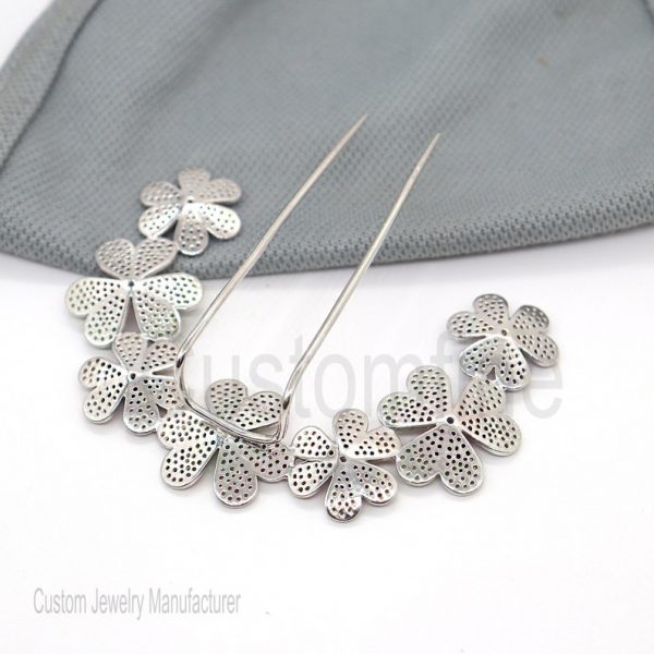 Sterling Silver Flower Gemstone Hair Pin Jewelry, Hair Pin Lock, Silver Hair Pin Finding Jewelry,Multisapphire Pin