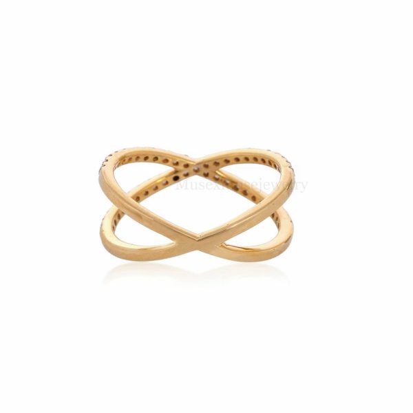 Pave Diamond Criss Cross Band Ring 18k Yellow Gold Wedding Jewelry, 18k X Ring, Gold X Ring Jewelry