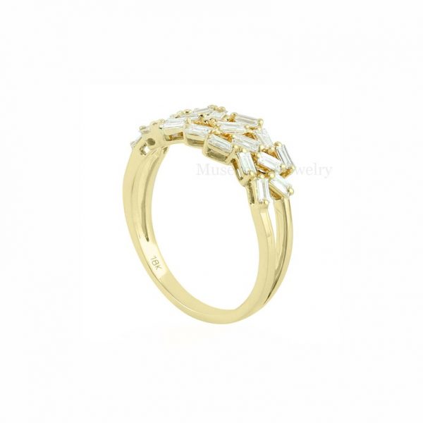 18k Yellow Gold Wedding Band Ring Baguette Diamond Fine Jewelry, Baguette Gold Ring, 18k Gold Ring