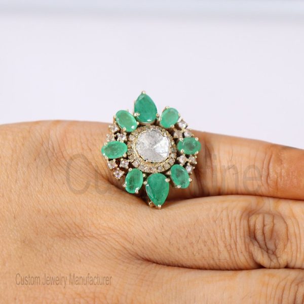 Christmas Gift!! 925 Sterling Silver Ring Jewelry, Diamond Finger Ring, Silver Ring, Polki Ring, Women's Polki Ring, Emerald Ring