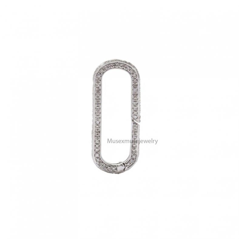 18 Karat White Gold Pave Diamond Oval Snap Lock Jewelry, 18k Gold Diamond Snap Lock Jewelry