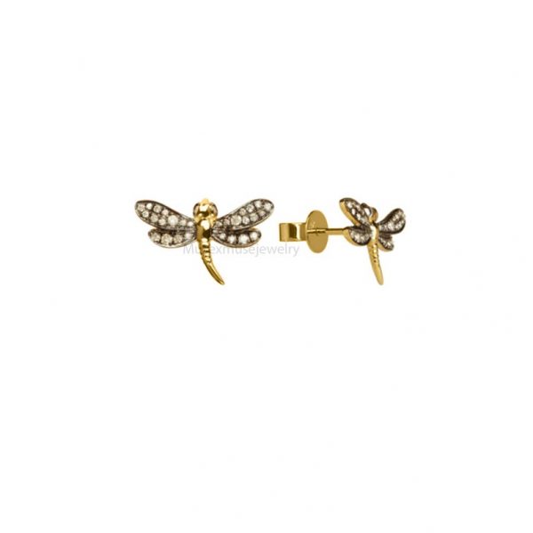 Love Diamonds 18ct Gold Diamond Dragonfly Studs, Women's Dragonfly Stud Earrings