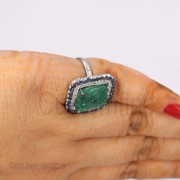 Christmas Gift!! 925 Sterling Silver Green onyx Ring Jewelry, Pave Diamond Finger Ring, Green Onyx silver Ring, Green Onyx Silver Ring