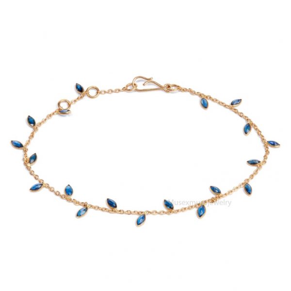 18ct Gold Sapphire Vine Leaf Bracelet, Women's Designer Trending Chain Bracelet, Sapphire Bracelet Jewelry