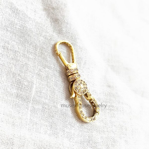 14k Yellow Gold Handmade Cubic Zircon Lobster Clasp Lock Findings Jewelry, 14k Clasp Lock, Gold Lock Jewelry