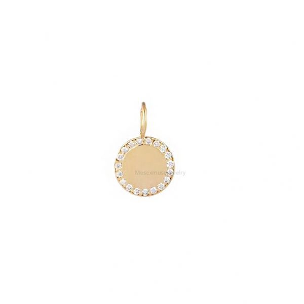 Diamond Charm Pendant, 14k Solid Yellow Gold Round Disc Charm Pendant, Gold Diamond Circle Charm Pendant Gift for Women 14k Yellow Gold Natural Diamond Gold Weight: 0.80 gms Diamond Wt. :0.12 cts Size (mm) : 16x11 mm