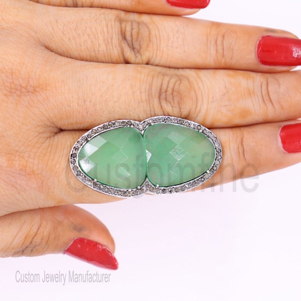 Christmas Gift!! 925 Sterling Silver Green onyx Ring Jewelry, Diamond Finger Ring, Green Onyx silver Ring,