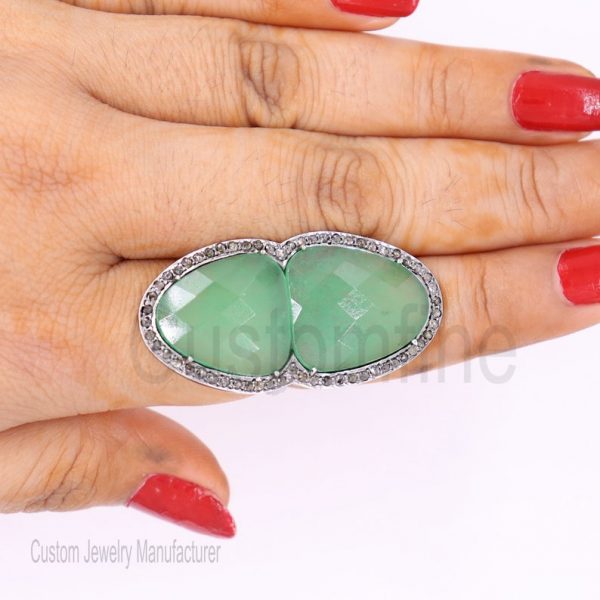 Christmas Gift!! 925 Sterling Silver Green onyx Ring Jewelry, Diamond Finger Ring, Green Onyx silver Ring,