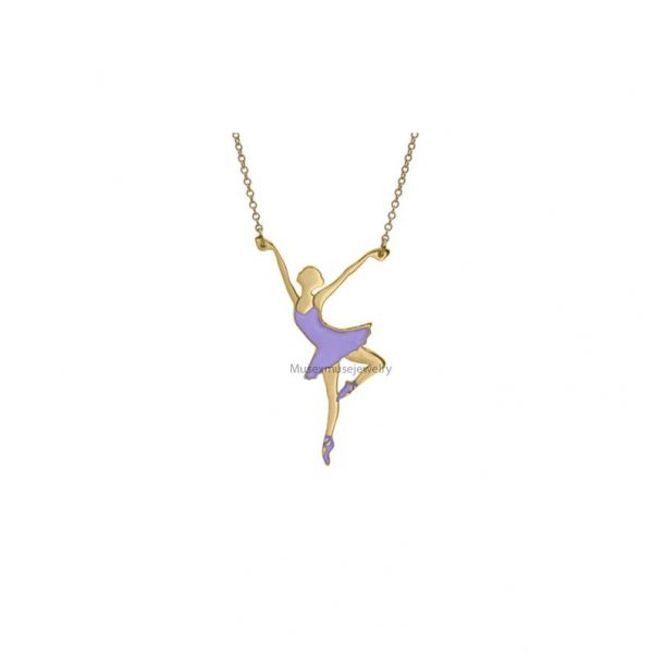 14k Ballerina necklace Enamel Gold Charm, Ballerina Dancing Charm Pendant Jewelry, Gold Dancing Girl Charms Necklace