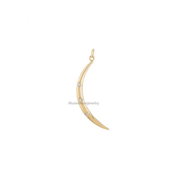 14k Natural Pave Diamond Crescent 14K Gold Charm, Natural Diamond Crescent Charm Pendant Jewelry, Gold Tiny Charms