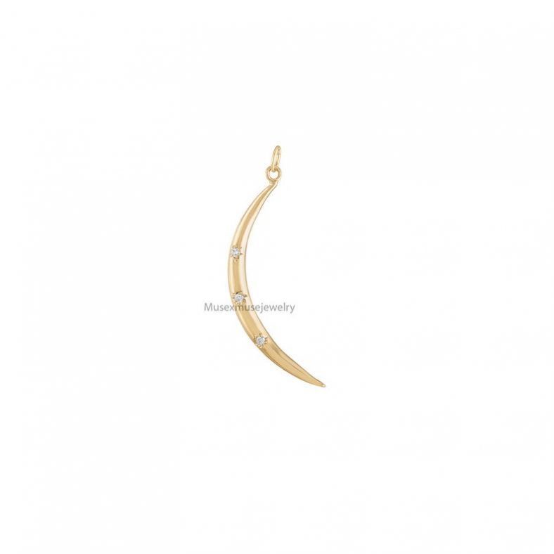 14k Natural Pave Diamond Crescent 14K Gold Charm, Natural Diamond Crescent Charm Pendant Jewelry, Gold Tiny Charms