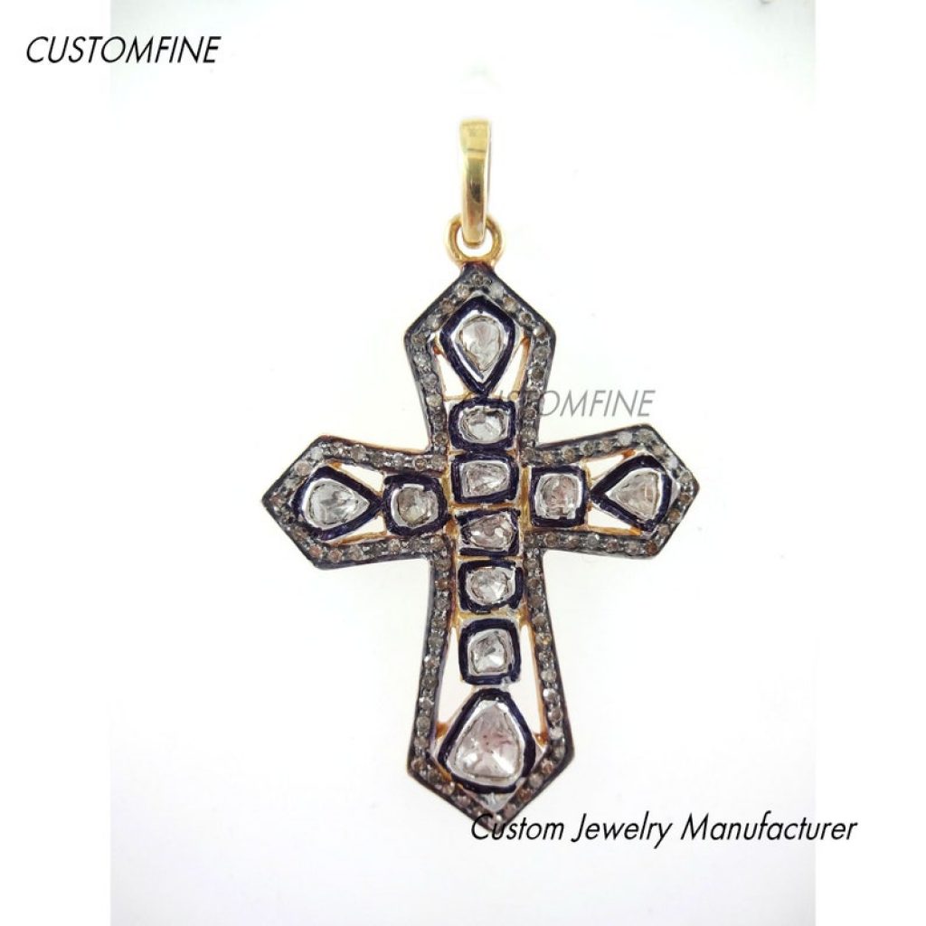 Wholesale Handmade Sterling Silver Cross Rose Cut Jewelry, Cross Pendant, Silver Cross Pendant Jewelry For Women's