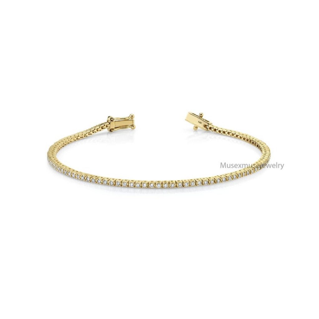 14k Yellow Gold Handmade Diamond Petite Perfect Tennis Bracelet, 14k Gold Tennis Bracelet For Women's