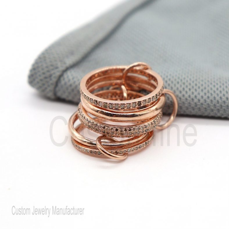 925 Sterling Silver Four Connector Band Ring Jewelry, Diamond Four Finger Connector Ring, Four Connector Band Ring, Link Ring