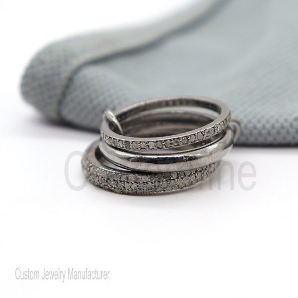925 Sterling Silver Connector Band Ring Jewelry, Diamond Three Finger Connector Ring, Three Connector Band Ring, Link Ring