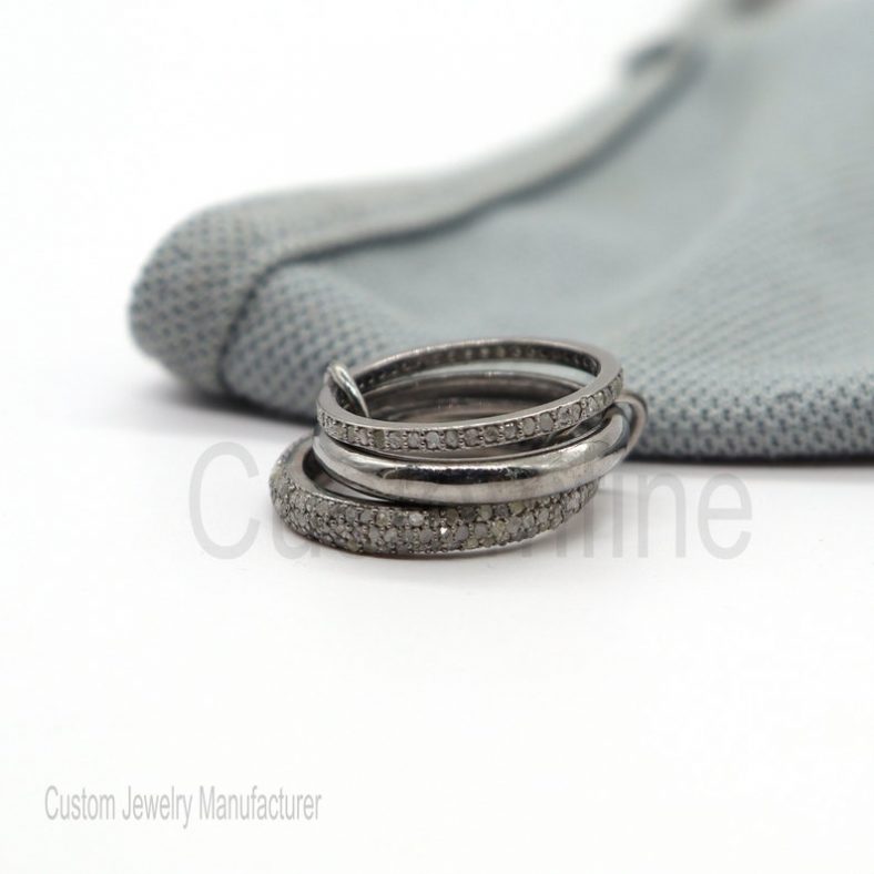 925 Sterling Silver Connector Band Ring Jewelry, Diamond Three Finger Connector Ring, Three Connector Band Ring, Link Ring