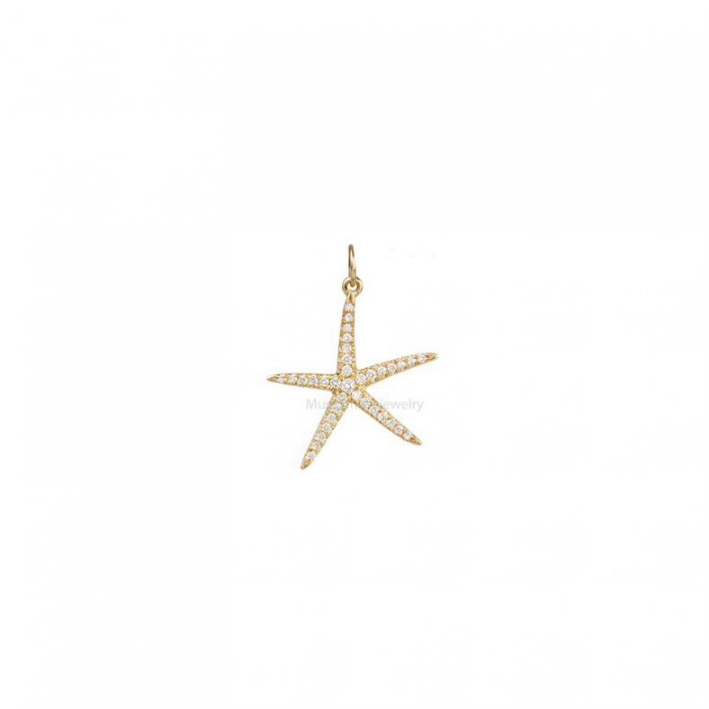 Yellow Gold Jewelry, Pave Set Diamond Starfish Pendant, 14k Yellow Gold Pendant, Diamond Charm Pendant Jewelry Gift for Women