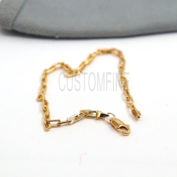 Yellow Gold Plating Sterling Silver Link Round Kadi Chain Bracelet Jewelry, Silver Rolo/Belcher Chain Bracelet Jewelry