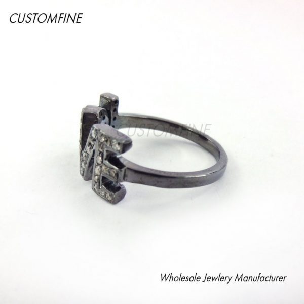 Wholesale Pave Diamond Handmade Sterling Silver LOVE Initial Ring Jewelry, Pave Diamond LOVE Ring Jewelry For Women's
