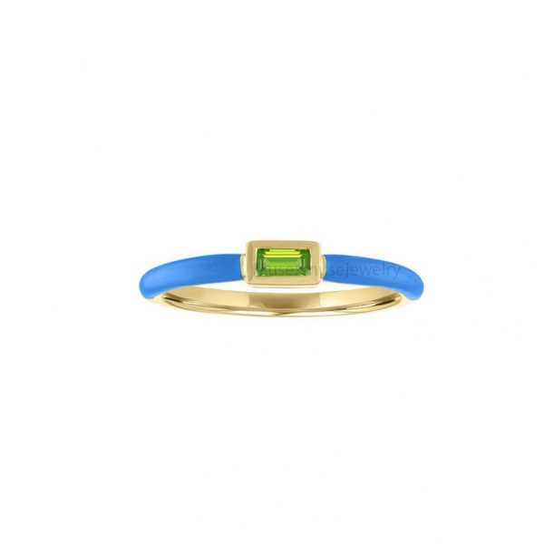 14k Gold Enamel Band Shape Baguette Gemstone Ring Jewelry, 14k Gold Band Ring, Engagement Ring For Women's