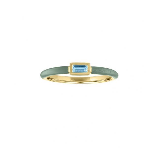 14k Gold Enamel Band Shape Baguette Gemstone Ring Jewelry, 14k Gold Band Ring, Engagement Ring For Women's