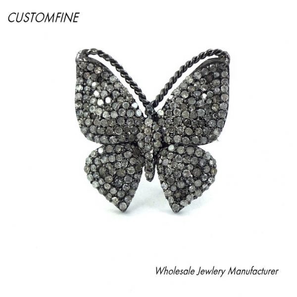 Wholesale Pave Diamond Handmade Sterling Silver Butterfly Ring Jewelry, Pave Diamond Butterfly Ring Jewelry For Women's