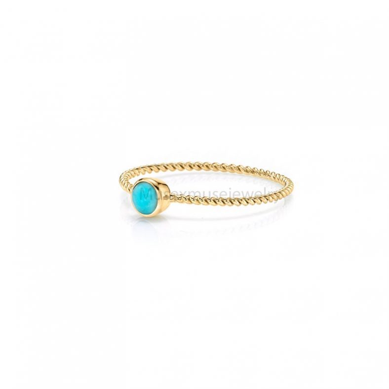 14k Turquoise Designer Band Ring. Twisted Round Band Ring, 14k Gold Ring, 14k Diamond Ring Jewelry For Women's