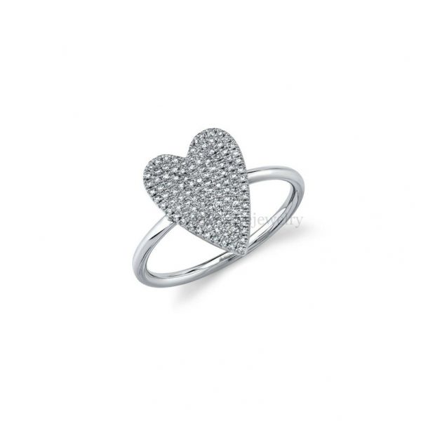 Heart Diamond Ring 14K White Gold Pave Set Natural Round Cut 0.26CT Cocktail, 14k White Gold Heart Ring